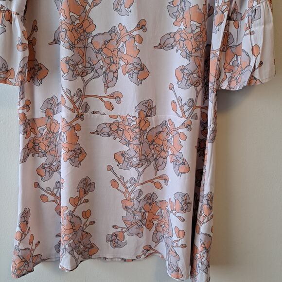 Numph Light Plush Pink Floral Crewneck Peplum Dress with Bell Sleeves - Picture 11 of 14